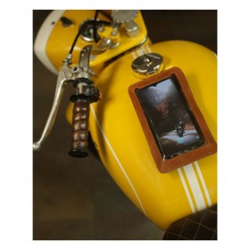Custodia Smartphone da moto in pelle marrone vintage con calamite